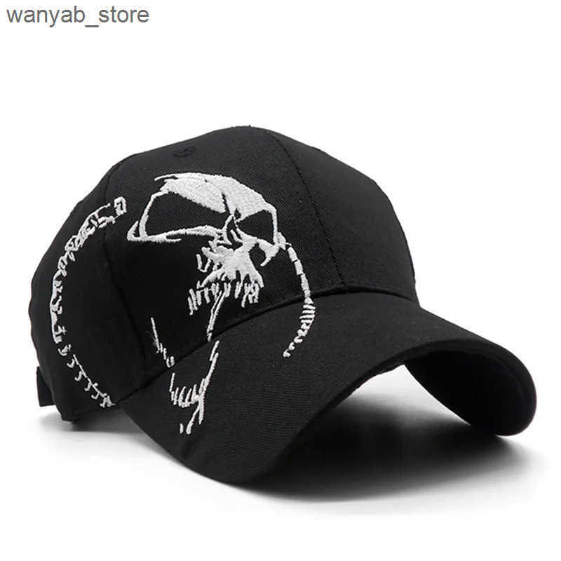 Ball Caps Mens embroidered skull cap cotton sports baseball cap fashionable black pattern womens button back army mens cap hip-hop bone L240910