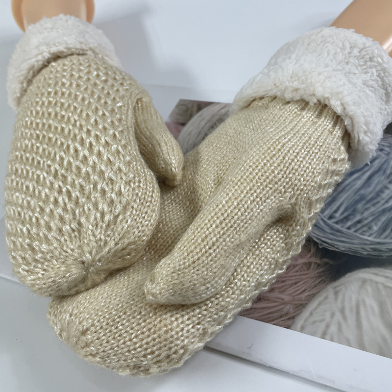 New autumn and winter woolen women's gloves with thickened fleece wholesale outdoor cold resistant double-layer warm gloves
