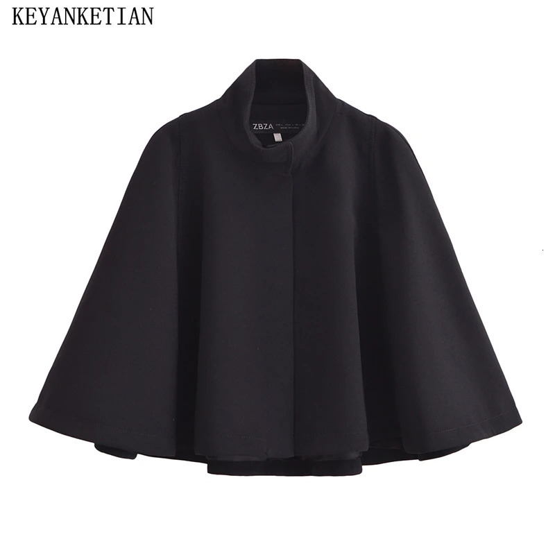 KEYANKETIAN Autumn/Winter Womens Short Horn Fashionable and Elegant High Collar Button Loose Black Coat 241128