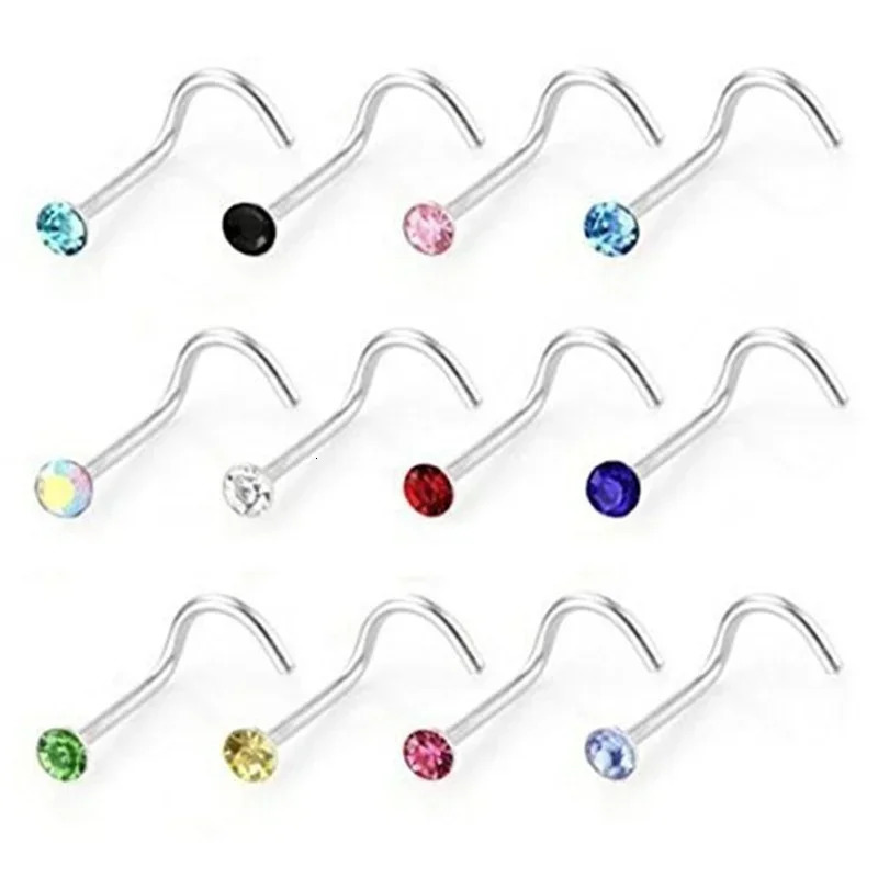 Delysia King 30pcsset Women Punk Crystal Anti Allergy Nose Stud Bend Steel Body Puncture Jewellery 241125