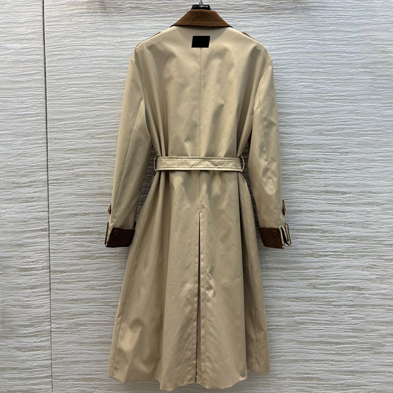 Women Trench Coats With Belt Vintage Lapel Neck Long Jacket Double Breasted Windbreaker Slim Outerwear