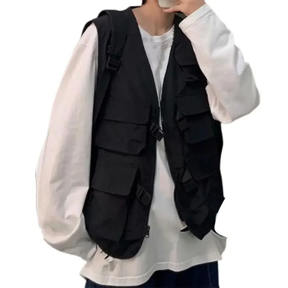Work Vest for Outdoor Multi Pockets Buckles Clre Tooling Solid Color Sleeveless Thin Cargo Waistcoat Fishing 241129