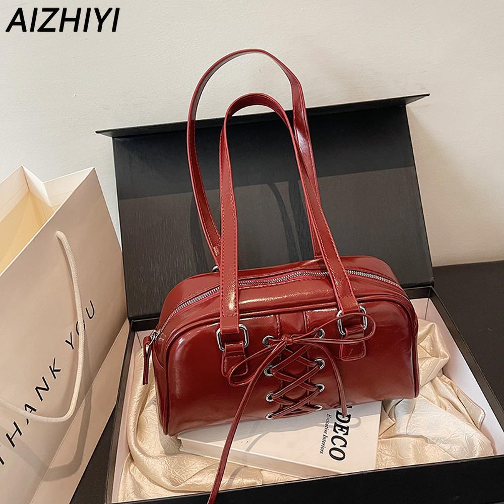 Y2k Red Handbag Purse For Women Girls Aesthetic Japanese Shoulder Faux Leather Tote PU Underarm Top Handle Clutch Bag