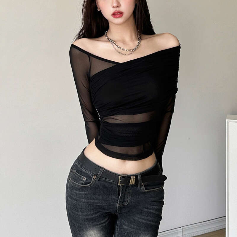 2023 New Autumn Style Sexy Spicy Girl with Unique Personality, Street Slim Fit, Slimming Mesh Long Sleeves