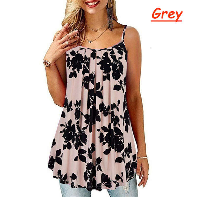 European American Plus Size Women's Clothing With Printed Folds, Loose Camisoles, Trendy Clothing, Fashionable And Casual Temperament