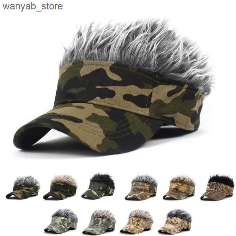 Ball Caps Outdoor Camouflage Armygreen Jungle Sun Hat Spiked Hair Wig Hat Sports Baseball Hat Synthetic Short Hair Wig Hat Visor L240910