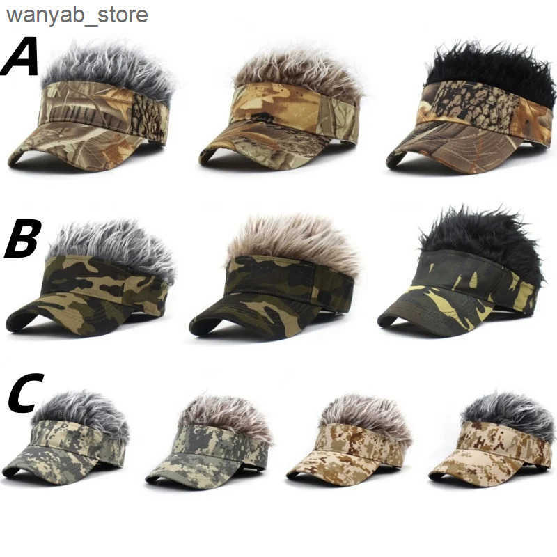 Ball Caps Outdoor Camouflage Armygreen Jungle Sun Hat Spiked Hair Wig Hat Sports Baseball Hat Synthetic Short Hair Wig Hat Visor L240910