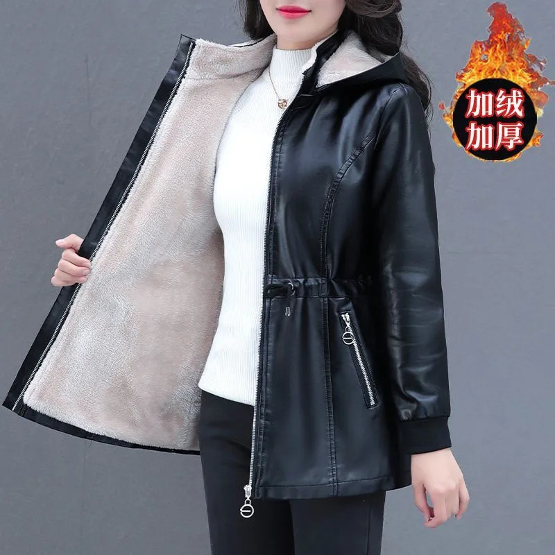 Winter Coat Fashion Soft Leather Clothes Long Sheep Jacket Plus Velvet Padded Warm 241129