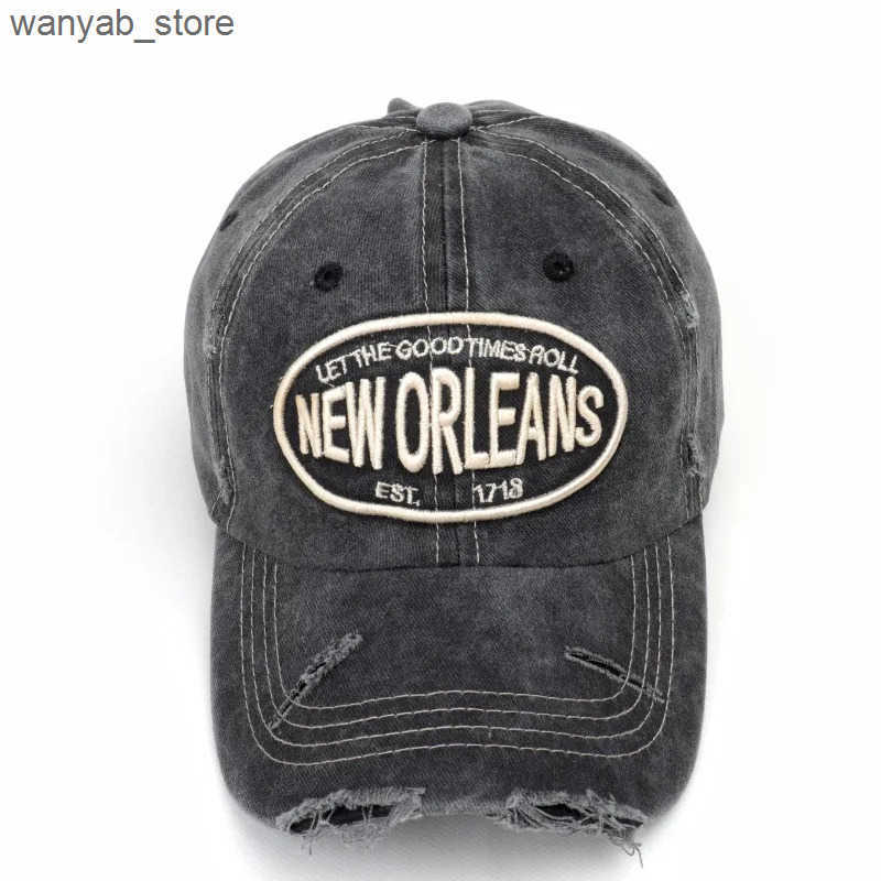 Ball Caps 2024 unisex washed cotton baseball cap with letter embroidery retro snap button hat for men and womens street clothing outdoor sports hat L2