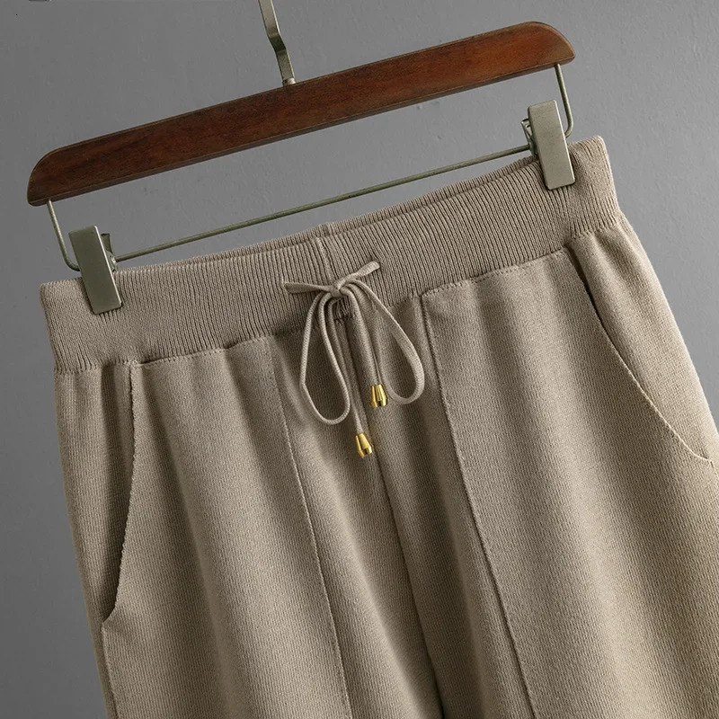 Women Oneck Leopard Long Sleeve Knitwears Pullover Sweater Tops Suit Korean Knit 2 Piece Sets High Waist Harem Pants Outfits 241129