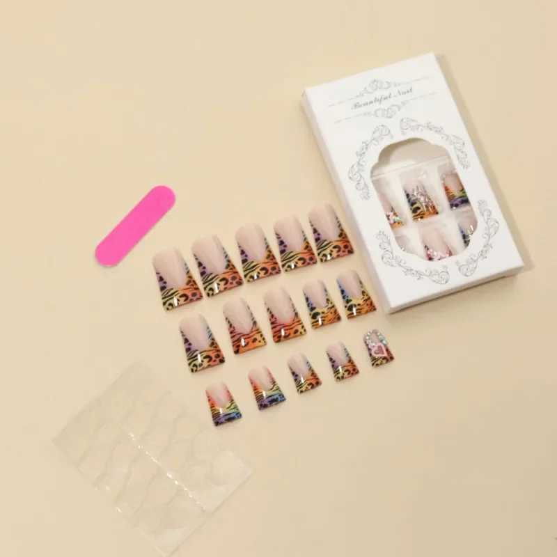 24Pcs Duck-bill Shaped Press On Nails Wearable Fake Nails Love Brown Leopard French Edge Removable False Nail For Women GirlsXJ241128
