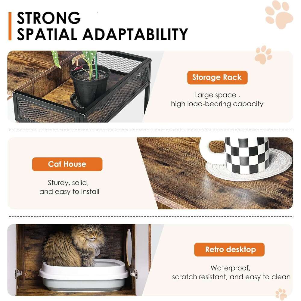 DOSSMBOLA Encloure For 2 Cat - Box Furniture, Encloed Litter Boxe, Cat Furniture Cabinet -White Brown