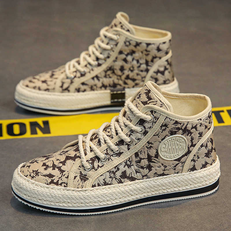 Autumn mens board shoes high top floral niche fashion trend lace up sports board shoes skateboard shoes mens shoes M241129