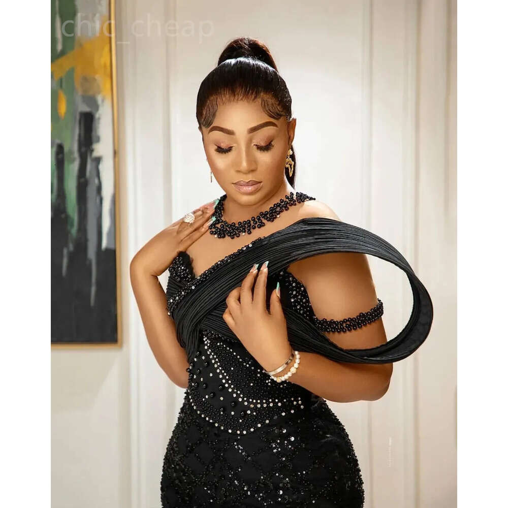 Aso Ebi Mermaid Black Prom Dress Beaded Sheer Neck Evening Formal Party Second Reception Th Birthday Engagement Gowns Dresses Robe De Soiree Zj Es 666
