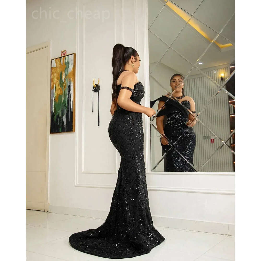 Aso Ebi Mermaid Black Prom Dress Beaded Sheer Neck Evening Formal Party Second Reception Th Birthday Engagement Gowns Dresses Robe De Soiree Zj Es 666