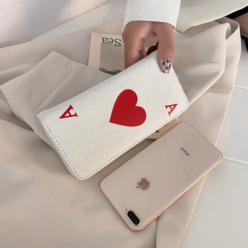 Printed large font mother daughter wallet, fresh fabric, niche long style handbag, love small peach heart, hot New selg for girls