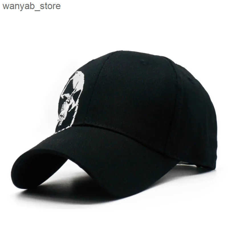 Ball Caps Mens embroidered skull cap cotton sports baseball cap fashionable black pattern womens button back army mens cap hip-hop bone L240910