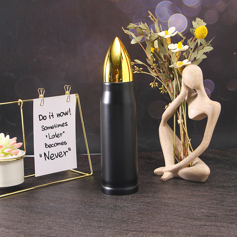Outdoor Stainless steel bullet bottle Copper gold color 350ml 500ml keep warm Travel Double-insulated thermos camping shotgun shell water bottle