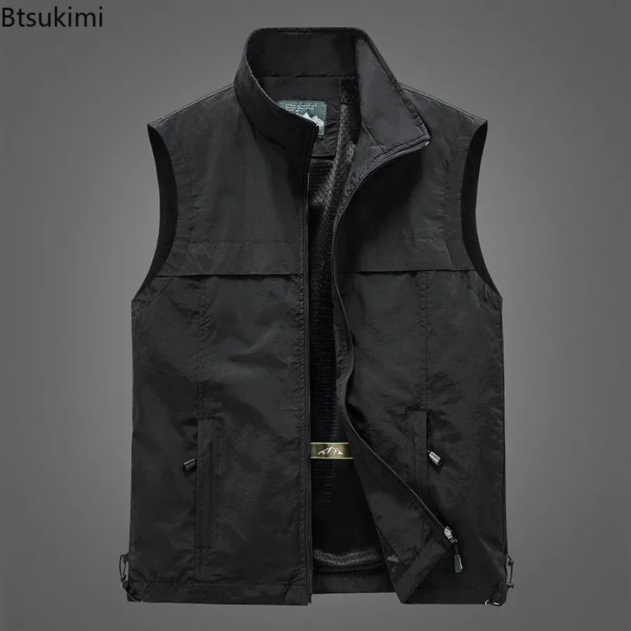 2025 Mens Lightweight Outdoor Vest Work Hiking Fishing Po Travel Men Running Sports Sleeveless Coats Mesh Waistcoat 241129