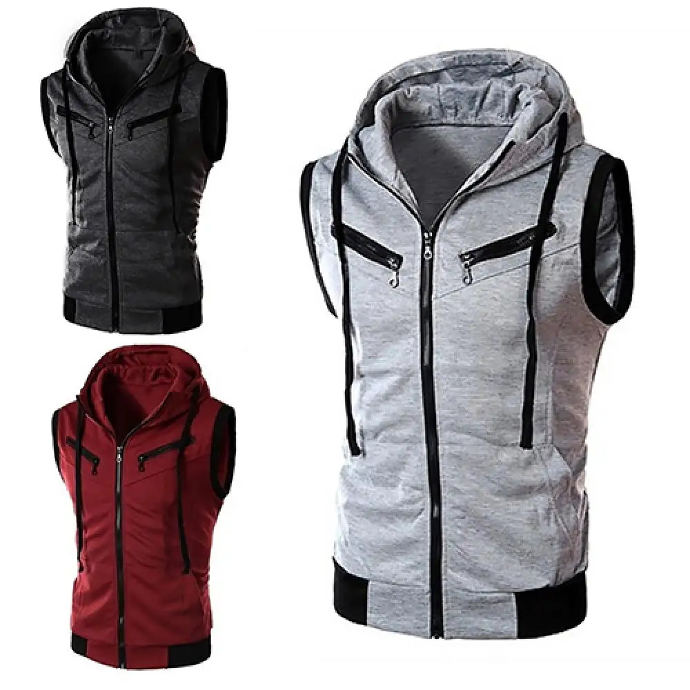 2023 Fashion Zipper Cardigan Sweater Mens Sleeveless Hooded Vest Jacket Plus Size S3XL Streetwear Hoodies 241129