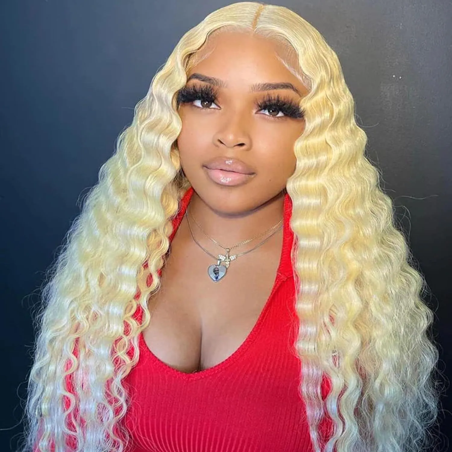 32Inch 13x4 Kinky Curly Wig Lace Frontal Simulation Human Hair Wigs Water Wave For Black Women Synthetic Silky Loose Deep Wave Closure Wig Ready To We