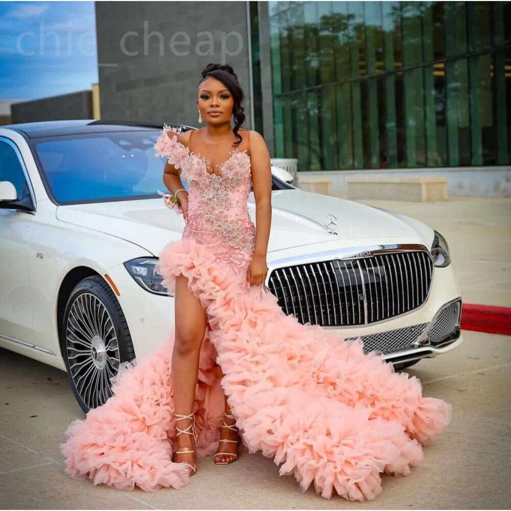 Pink Ebi Mermaid Aso Prom Dress Beaded Lace Flowers Evening Formal Party Second Reception Th Birthday Engagement Gowns Dresses Robe De Soiree Zj Es