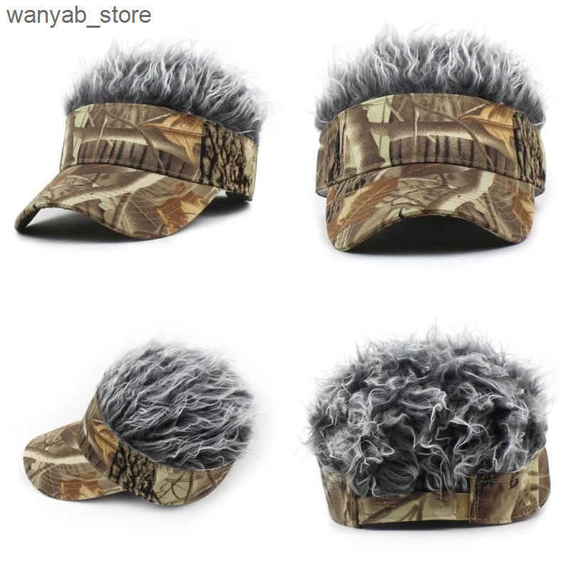 Ball Caps Outdoor Camouflage Armygreen Jungle Sun Hat Spiked Hair Wig Hat Sports Baseball Hat Synthetic Short Hair Wig Hat Visor L240910