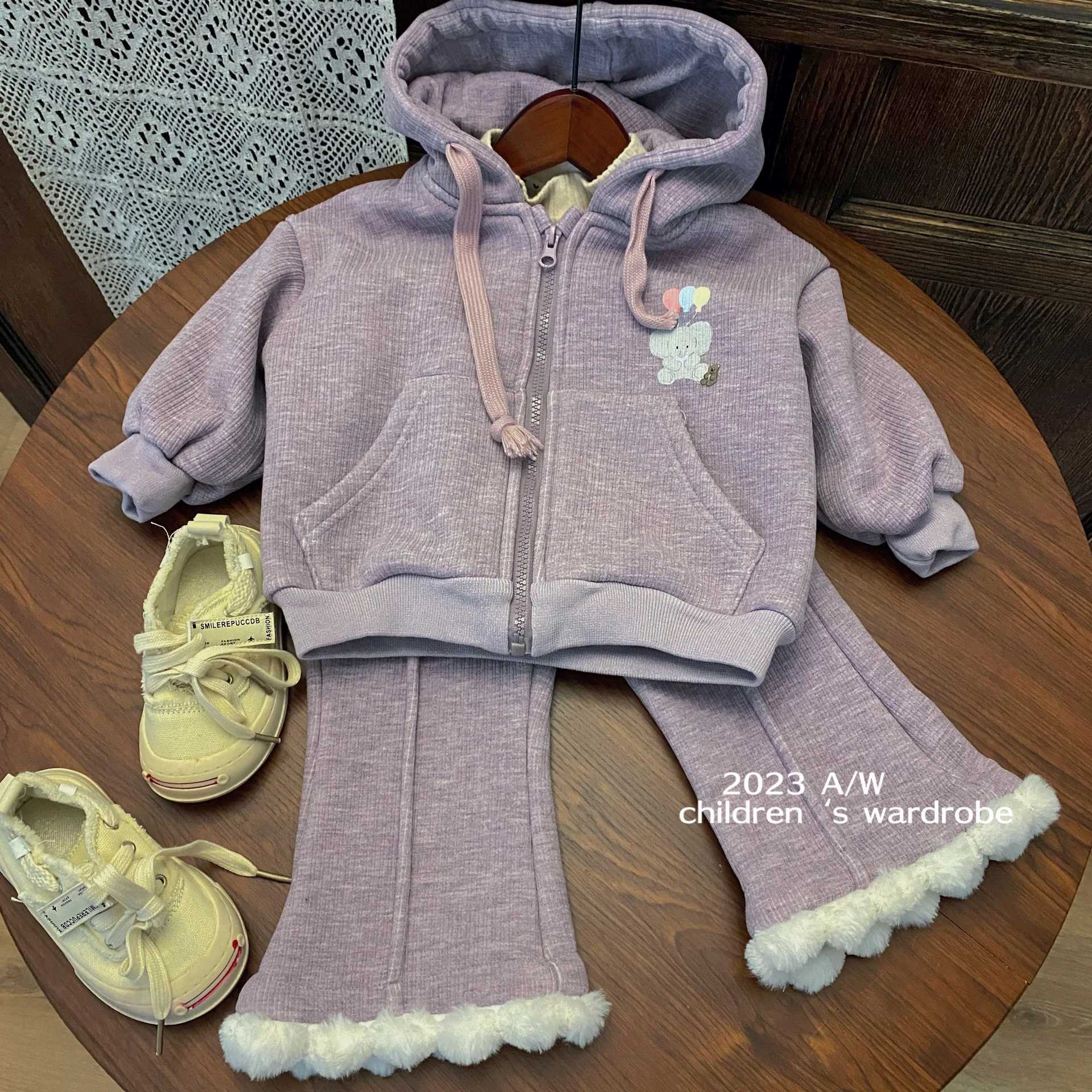 Clothing Sets Childrens Clothing Set Zipper Hoodie Jacket+Clock Bottom 2-piece Preschool Girls Clothing Baby Girls Clothing Set 1 to 7 Years Y241129CO