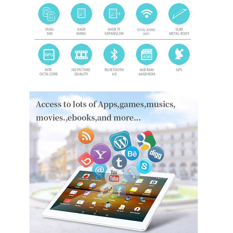 IPS Display 10.1 Inch Tablet PC Ram 128G ROM Octa-Core 4G LTE Android 10 Dual Sim Card 5000Mah Battery Multi-Functional Camera Gps+Fm+Wifi+Bluetooth