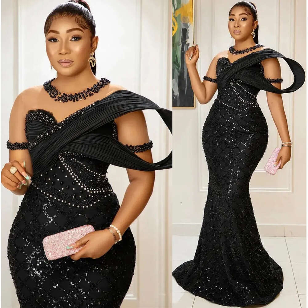 Aso Ebi Mermaid Black Prom Dress Beaded Sheer Neck Evening Formal Party Second Reception Th Birthday Engagement Gowns Dresses Robe De Soiree Zj Es 666