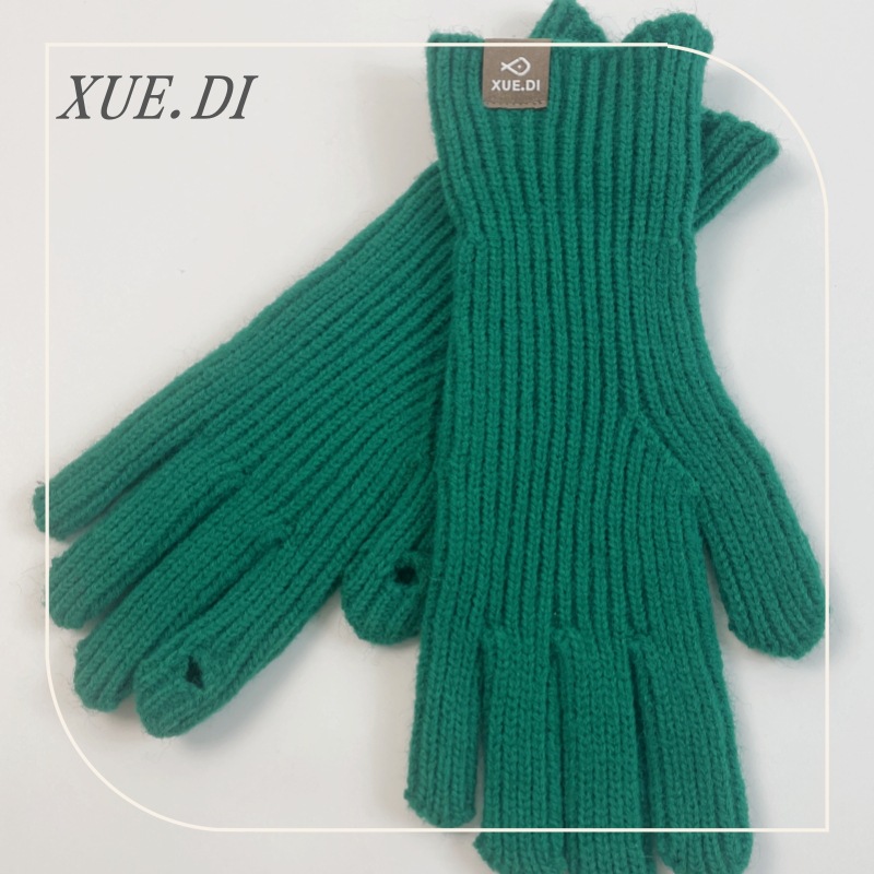 Winter fine wool two finger touch screen gloves for women knitted yarn for warmth solid color windproof and dew proof