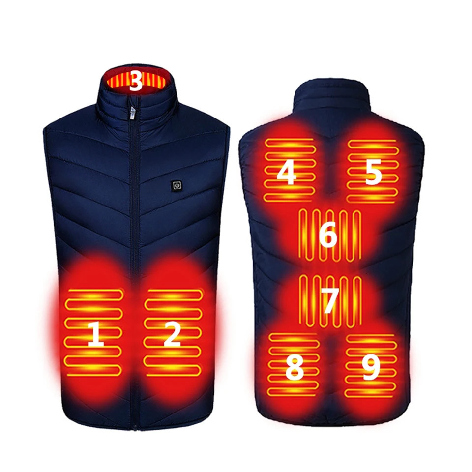 9 Areas Electric Heating Vest Usb Heated Jacket Men Women Bodywarmer Winter 241129
