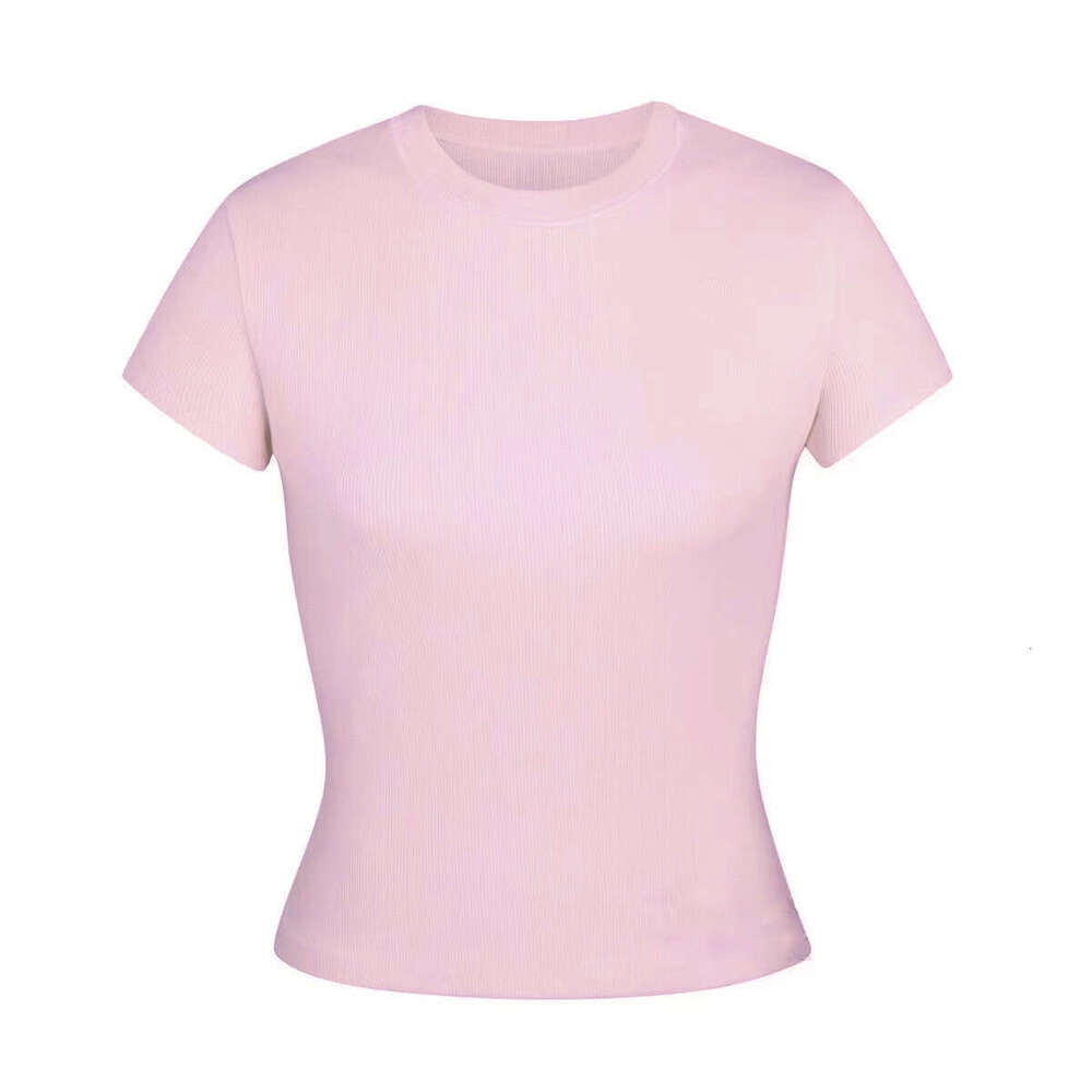 Kim Top T-Shirt Short Sleeve Stretch Slim Kylie With Thread Pure Cotton Round Neck Base