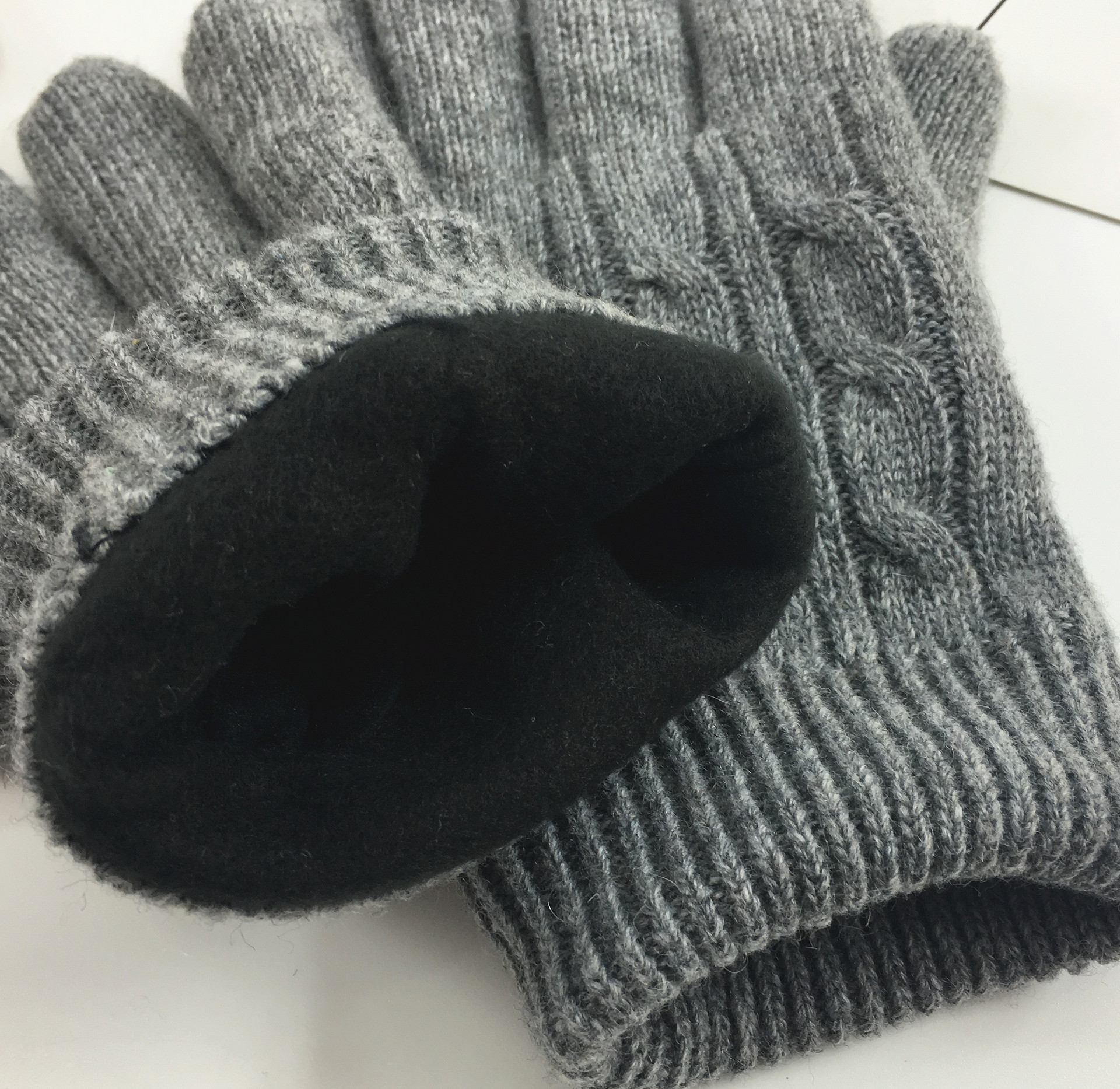 Winter Warm Gloves for Men Five Finger Wool and Fleece Solid Color Knitted Outdoor Cycling Cold resistant Gloves Wholesale for Foreign Trade