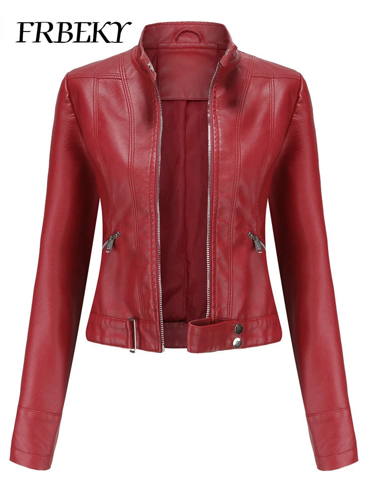 Women Jacket Autumn Leather Short Standing Collar Zipper Thin Section of Womens Coat Motorcycle 241129