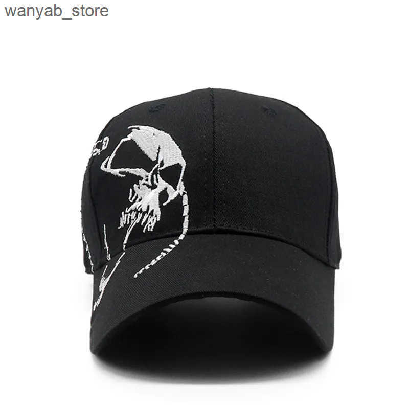 Ball Caps Mens embroidered skull cap cotton sports baseball cap fashionable black pattern womens button back army mens cap hip-hop bone L240910