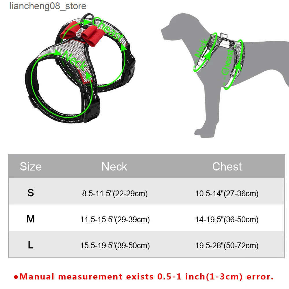 Dog Harnesses Reflective Dog Harness Nylon Pitbull Pug Small Medium Dogs Harnesses Vest Bling Rhinestone Bowknot Dog Accessories Pet Supplies L240910