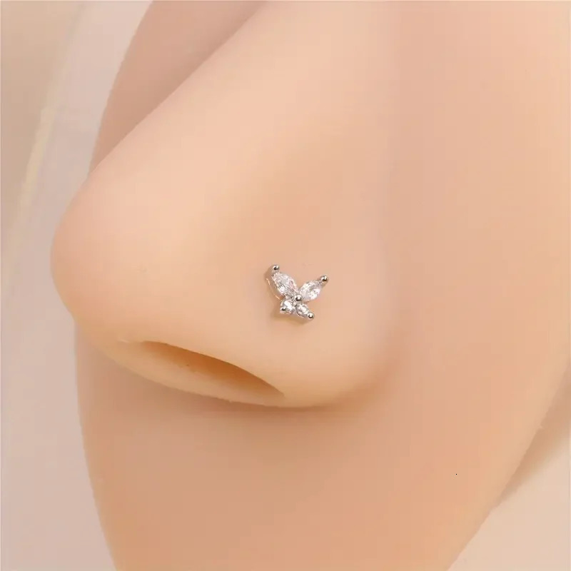 20G Zinc Alloy Butterfly Inlaid Zircon Nose Ring Hoop Piercing for Women Body Jewelry 241125