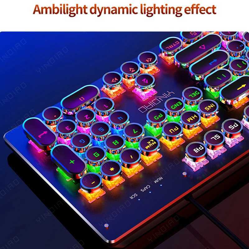 Retro punk mechanical keyboard e black brown switch 104 key USB wired gaming keyboard RGB backlit PC laptop gaming console Y241126