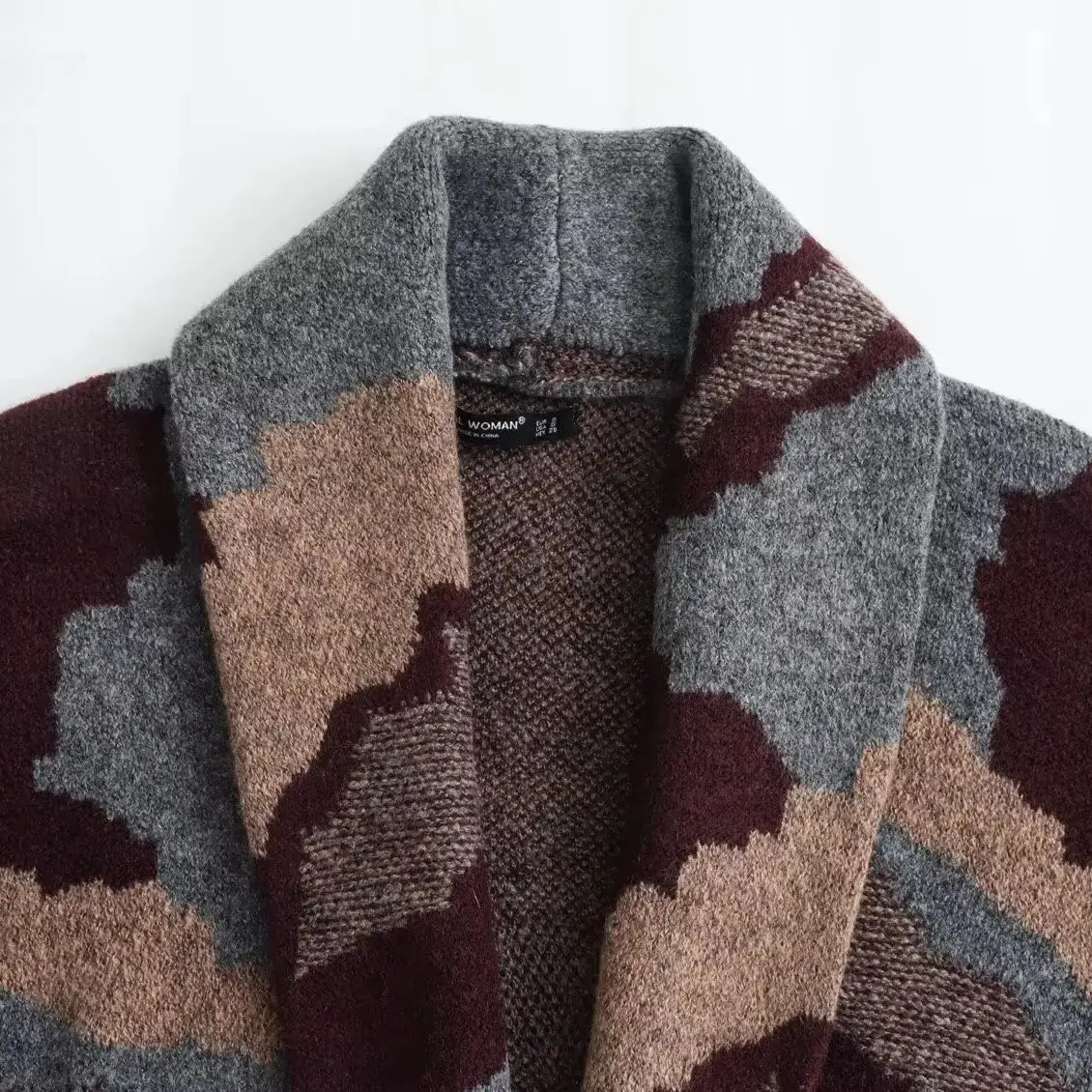 Elegant Jacquard Knitted For Women Lapel Long Sleeves Pockets Cardigan Coat Female Street Shawl Overcoat 2756/105