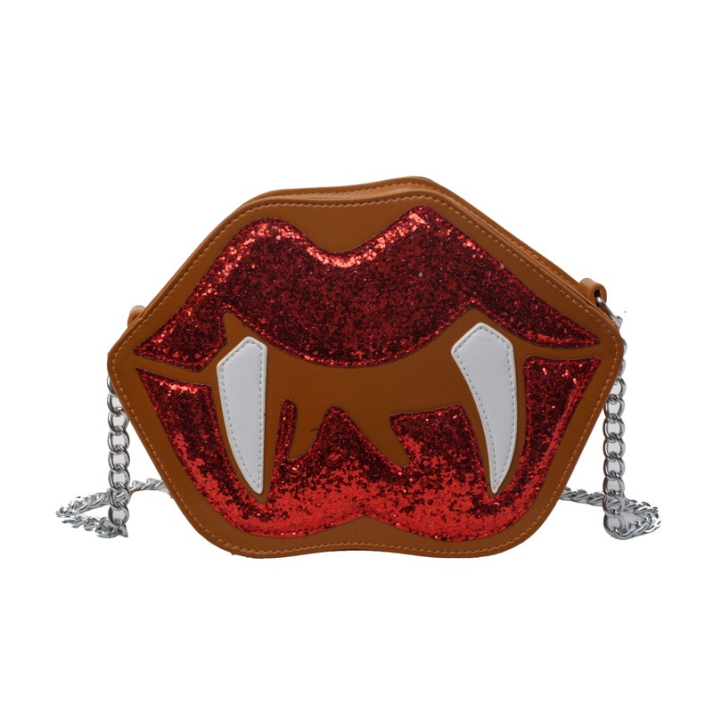 2025 new Halloween new women's funny red lip dark goth chain shoulder crossbody bag zhanyishengli