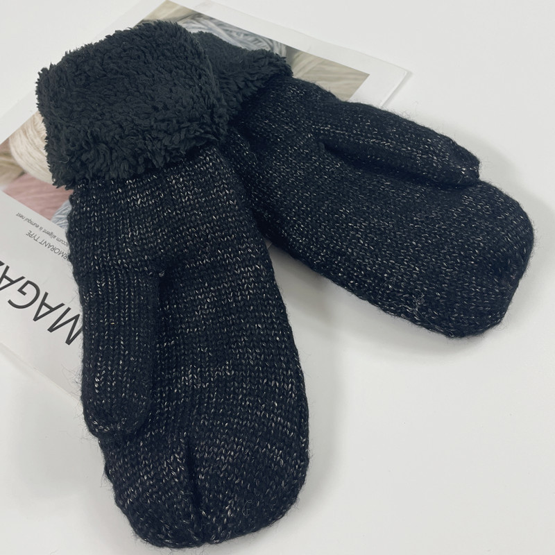 New autumn and winter woolen women's gloves with thickened fleece wholesale outdoor cold resistant double-layer warm gloves