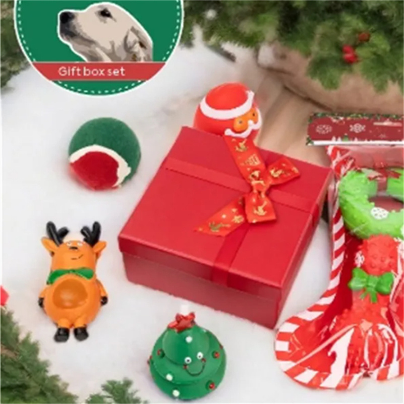 Christmas Dog Stocking Toys Set with Squeaky Toys Santa elk pet Toy