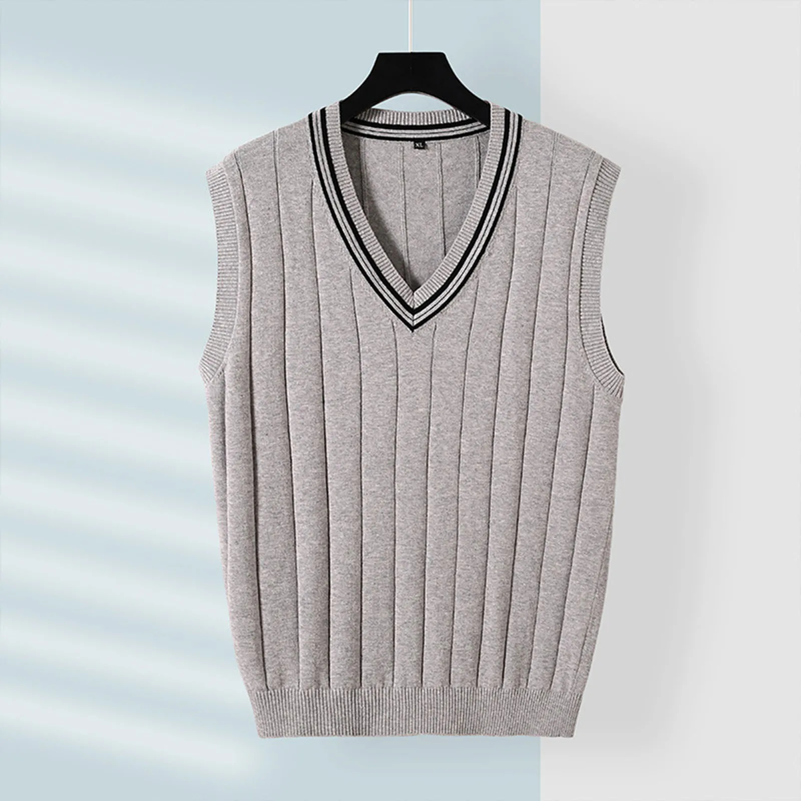 MenS Autumn And Winter Casual Sweater Vest Slim Fit Pure Cotton Sleeveless V Neck Solid Color Pullover Loose Knit Cardigan 241129