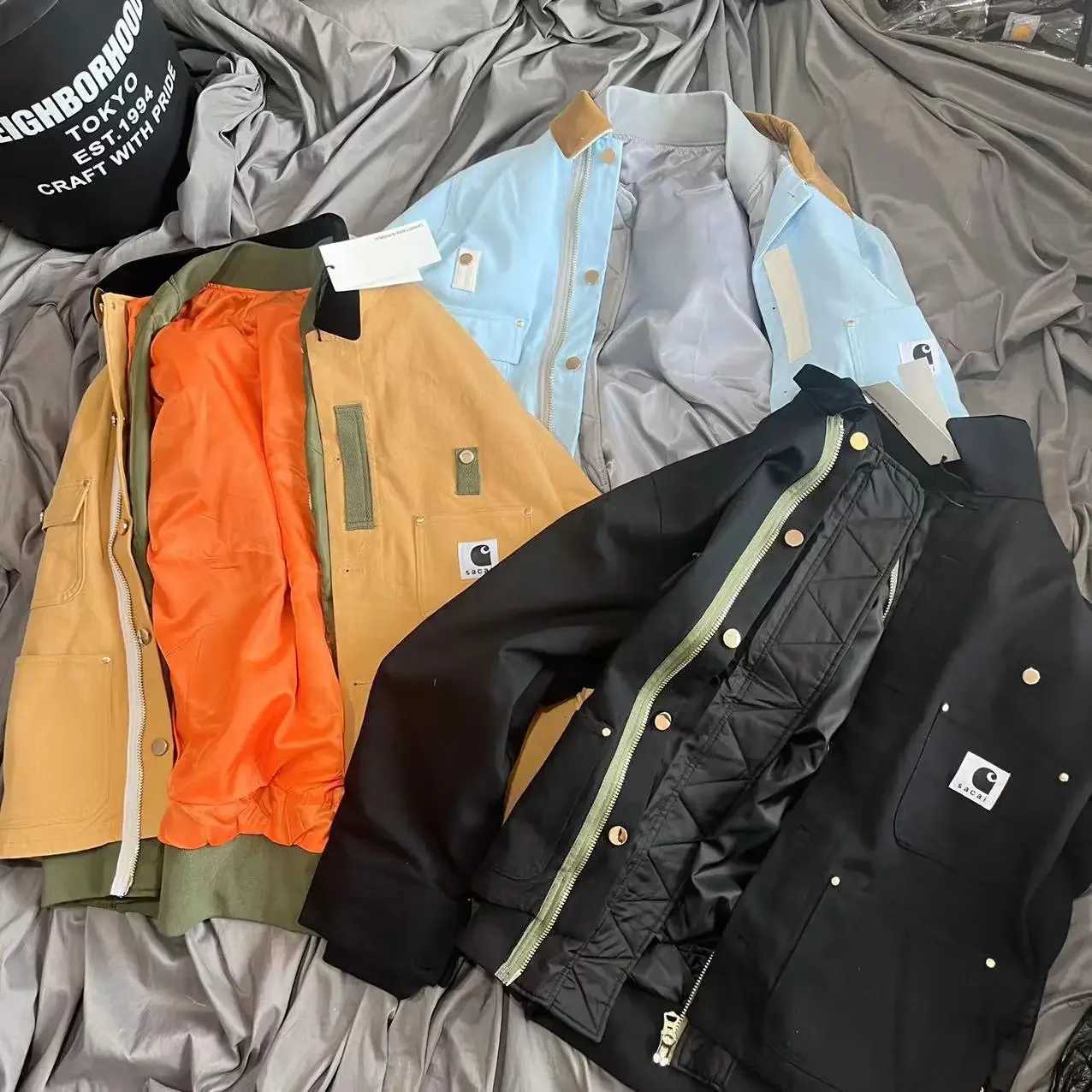 Men's Jackets SACAI Brand Mens Loose Flight Jacket Womens Aviation Jacket White Label Destruction Series Jacket Four Seasons J241123