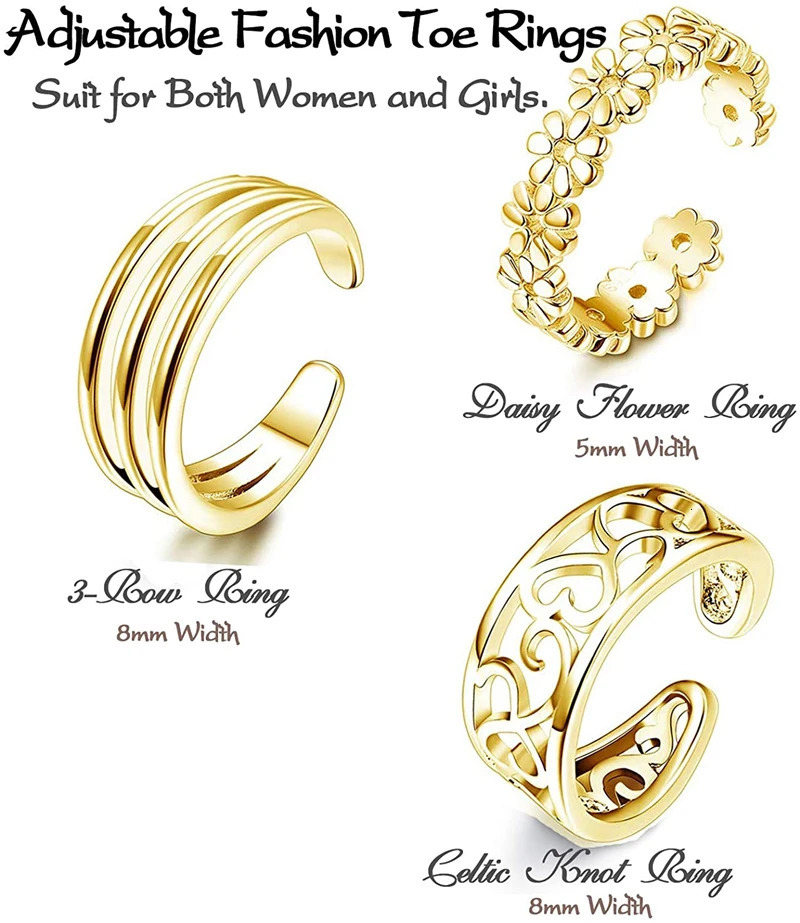 6Pcs Summer Beach Foot Jewelry Open Toe Rings for Women Adjustable Midi Finger Toe Band Ring Set Gifts White CZ 240426