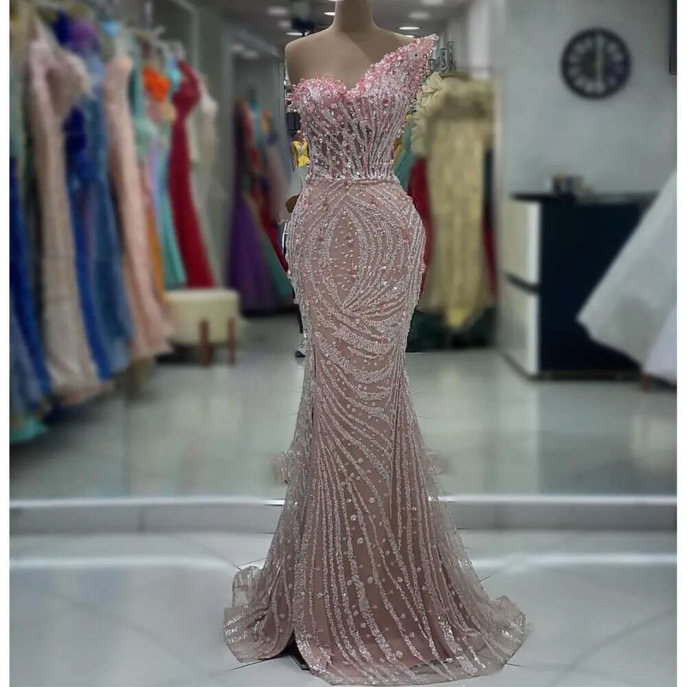 Arabic Mermaid Pink Ebi Aso Prom Dress Crystals Beaded Evening Formal Party Second Reception Birthday Engagement Gowns Dresses Robe De Soiree Zj Es 66