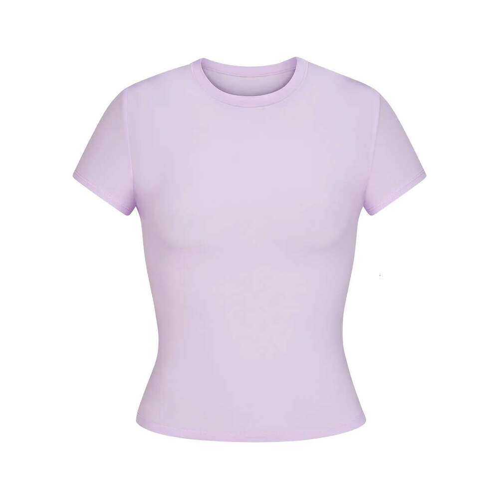 Kim Top T-Shirt Short Sleeve Stretch Slim Kylie With Thread Pure Cotton Round Neck Base
