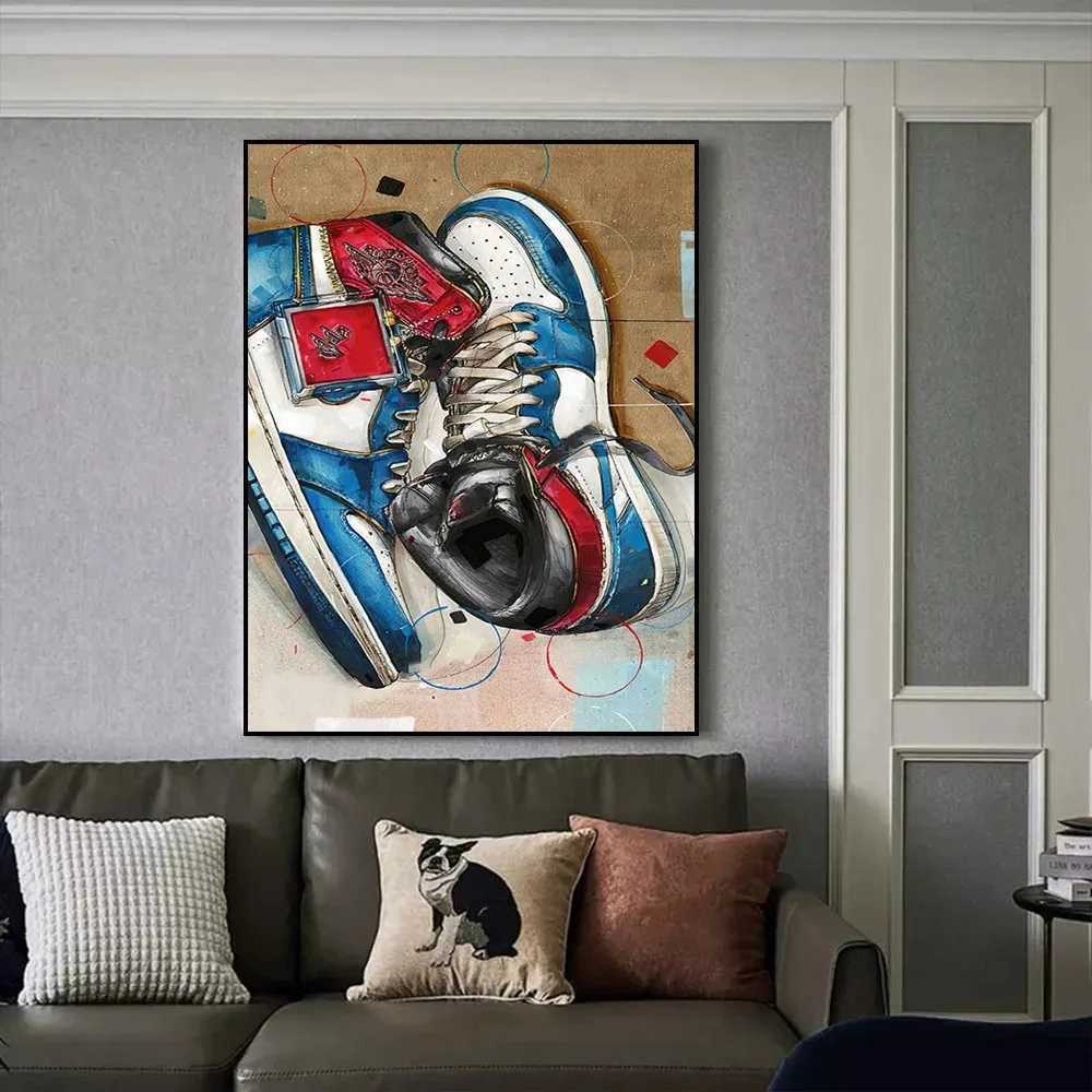 Graffiti fashion sneakers wall art posters ral modern home decoration canvas painting pictures printing gifts boys room decoration W241128