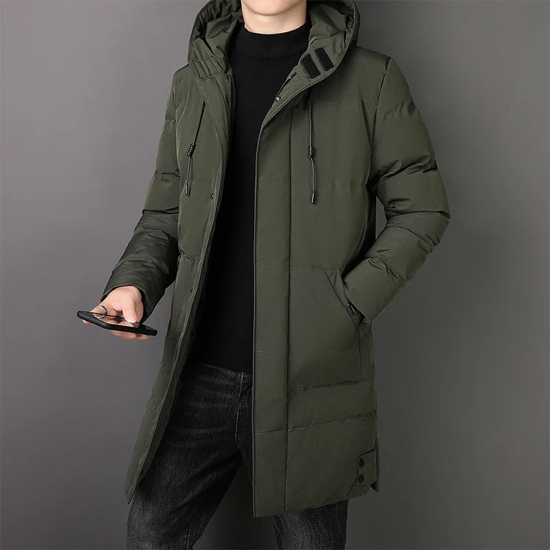 PFHQ Mens Cotton Jacket Winter Thick Mid Long Coat 2024 Solid Color With Hat Casual Korea Fashion Male Tops Zipper 21Z7537 241129 - view 4